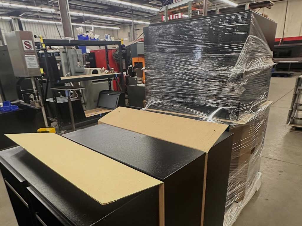 Lockers being packaged for shipment